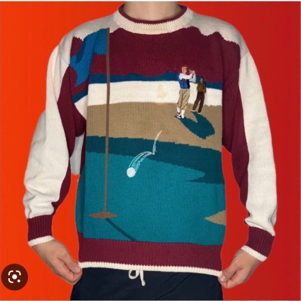 Par Four Vintage 90’s Men's Multicolor Argyle Golf Golfer Printed Crew Sweater L